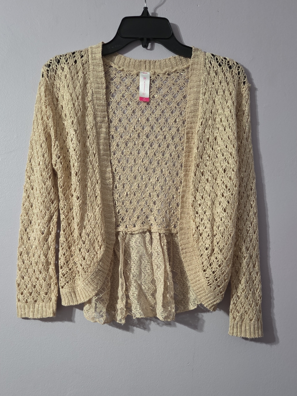No Boundaries Lace-Back Open Front Cardigan Cream Juniors M